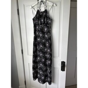 Bonkers Clothing Co Maxi Dress 5 Black Floral Halter Neck Vintage 90s USA Made
